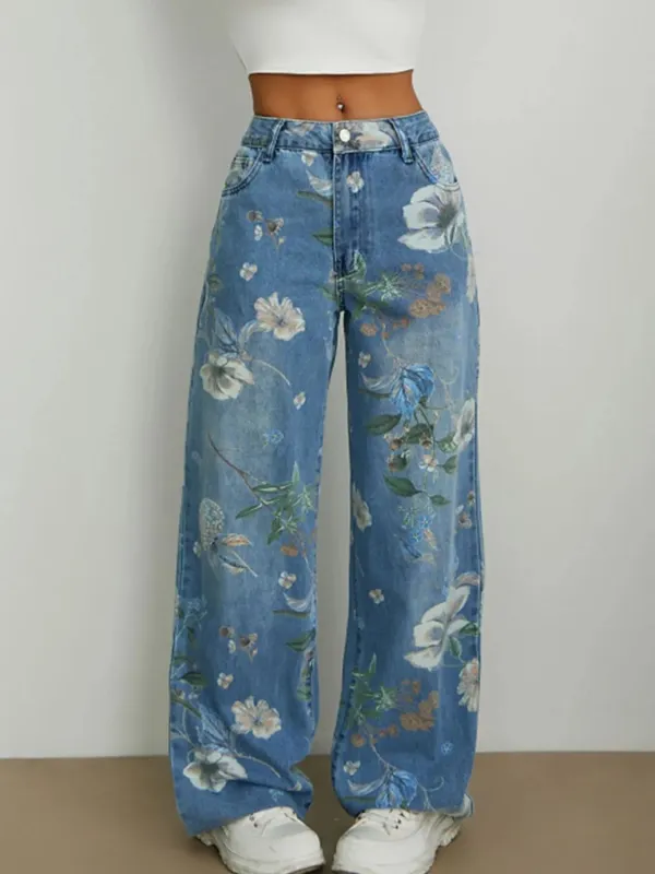 Printed Wide Leg Jeans sold by Unique Kulture