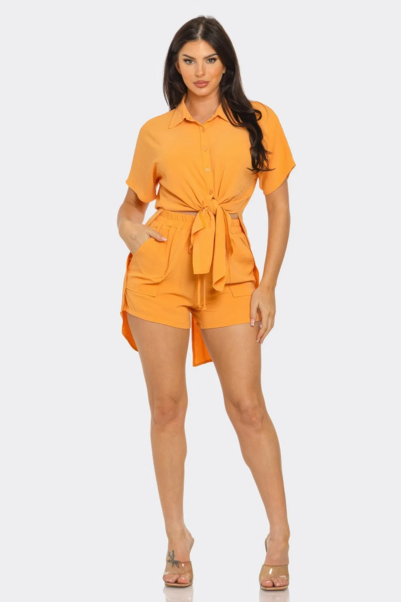 Front Tie Back Oversized Slit Top And Shorts Set sold by Unique Kulture product image thumbnail 2