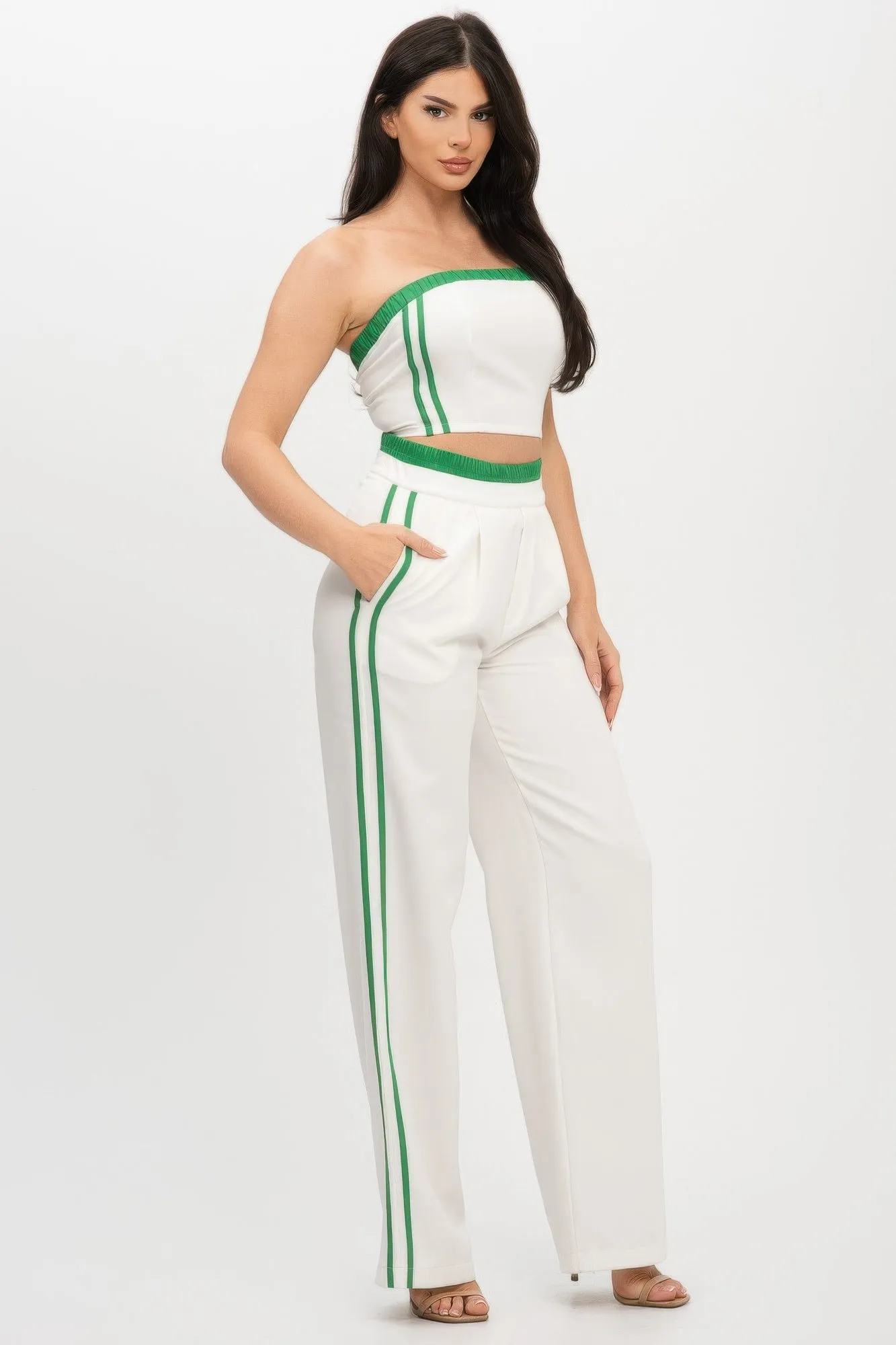 Stripe Tapping Contrast Elastic Band Toppants Set sold by Unique Kulture product image thumbnail 3