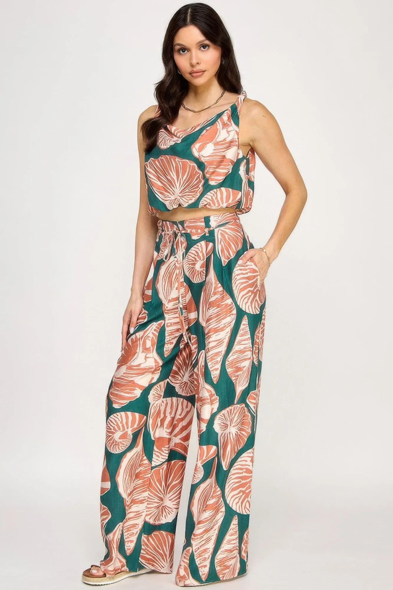 Printed Sleeveless Bubble Hem Top And Paper Bag Waist Pants Set sold by Unique Kulture product image thumbnail 2