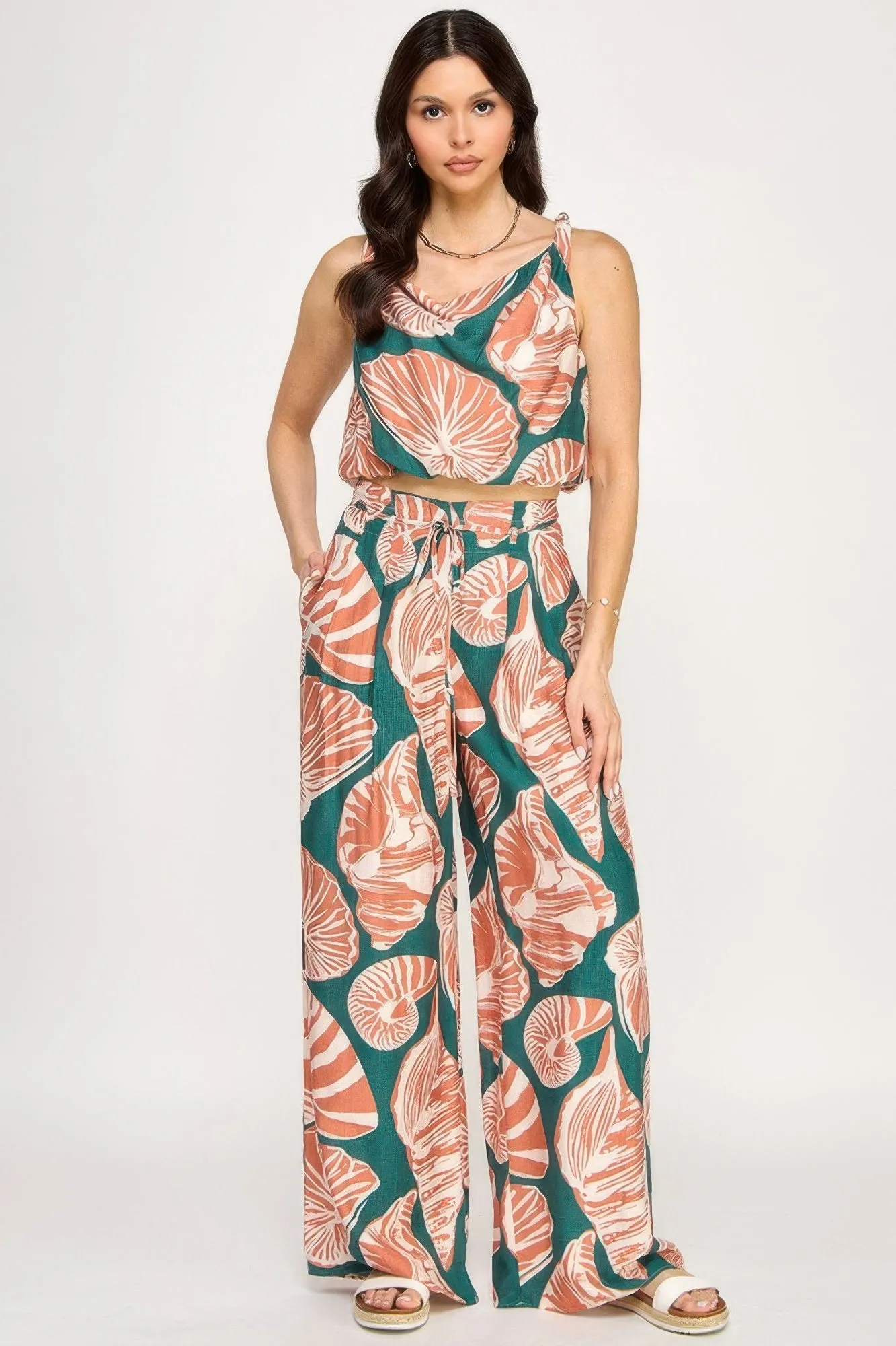 Printed Sleeveless Bubble Hem Top And Paper Bag Waist Pants Set sold by Unique Kulture