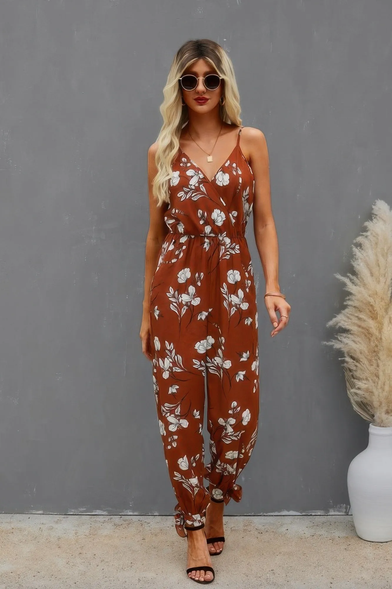 Sleeveless Floral Print Knot Side Cami Jumpsuit sold by Unique Kulture product image thumbnail 5