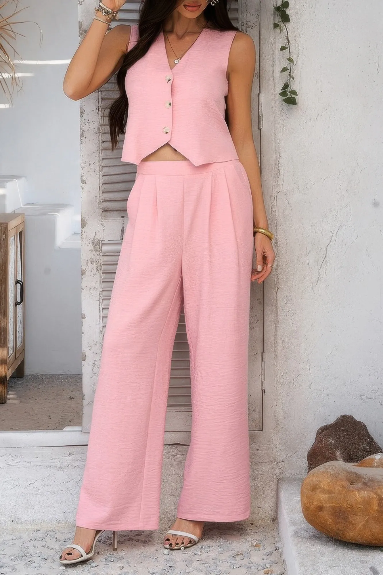 Solid V Neck Button Vest Pleated Suit Sets sold by Unique Kulture product image thumbnail 5