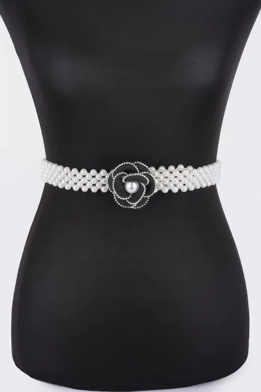 Flower Faux Pearl Elastic Belt sold by Unique Kulture