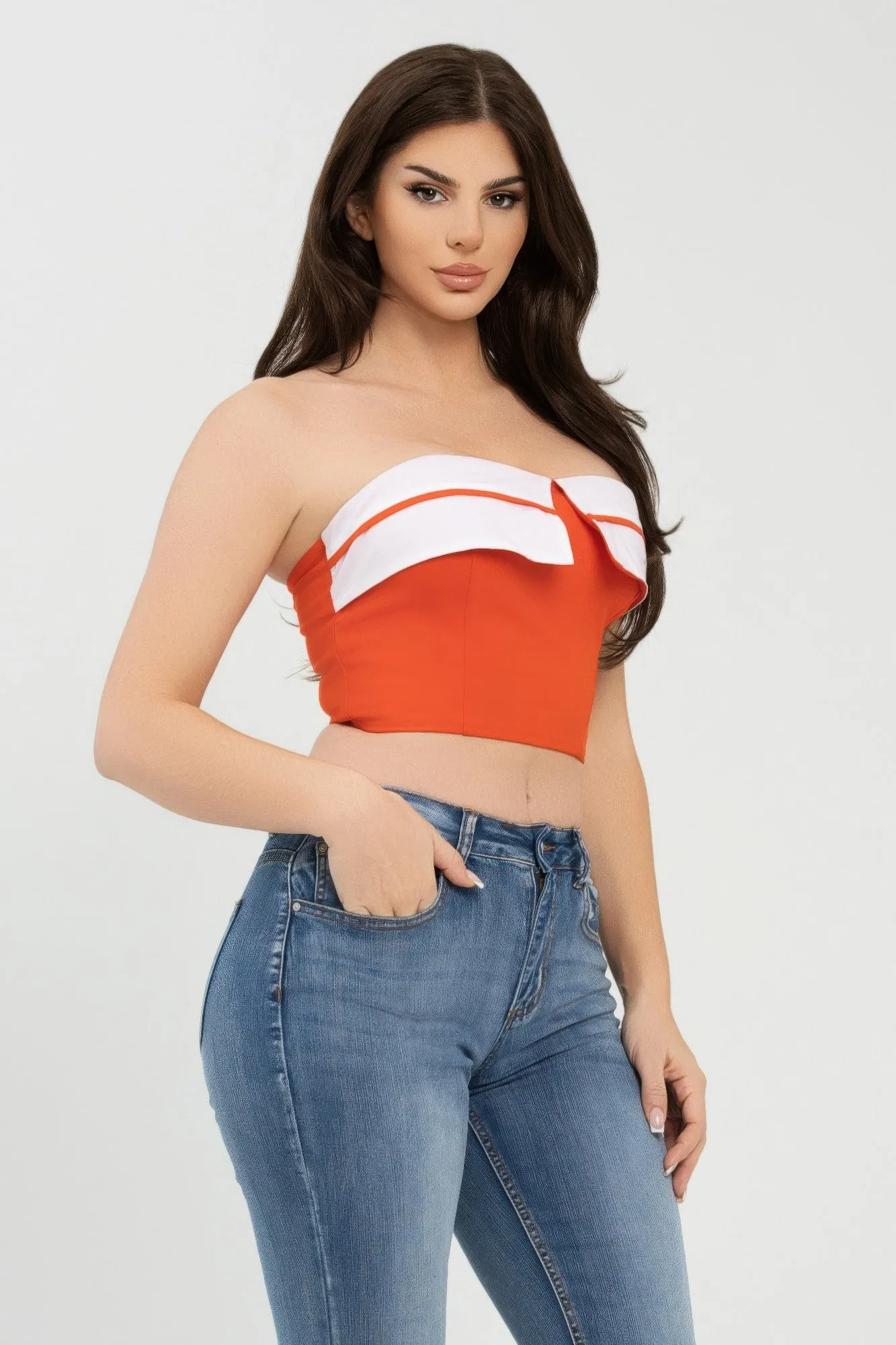 Front Fold-over Color Contrast Tube Top sold by Unique Kulture product image thumbnail 3