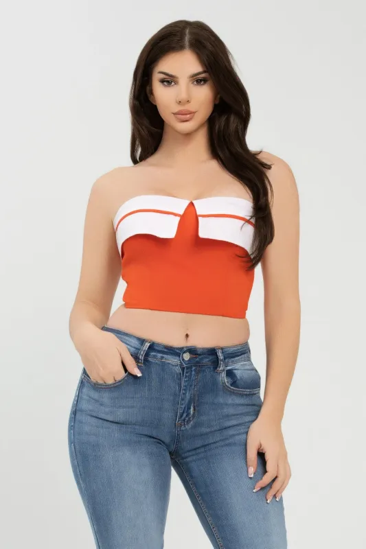 Front Fold-over Color Contrast Tube Top made by C.C