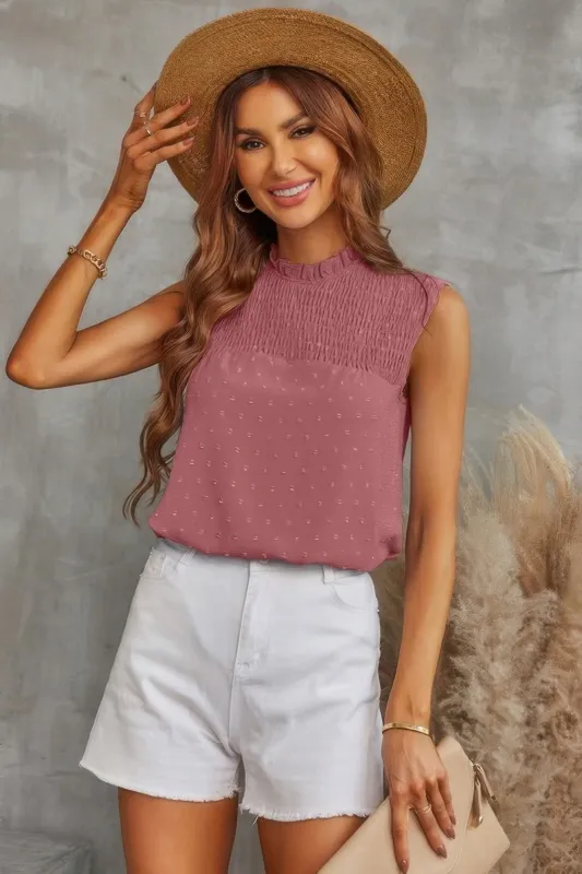 Sleeveless Swiss Dot Ruched Loose Fit Blouse sold by Unique Kulture