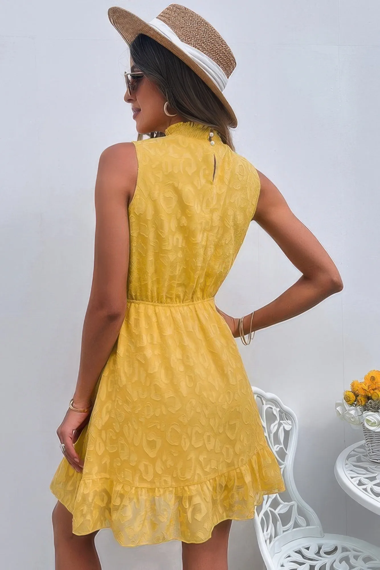 Sleeveless High Neck A Line Ruffle Hem Dress sold by Unique Kulture product image thumbnail 4