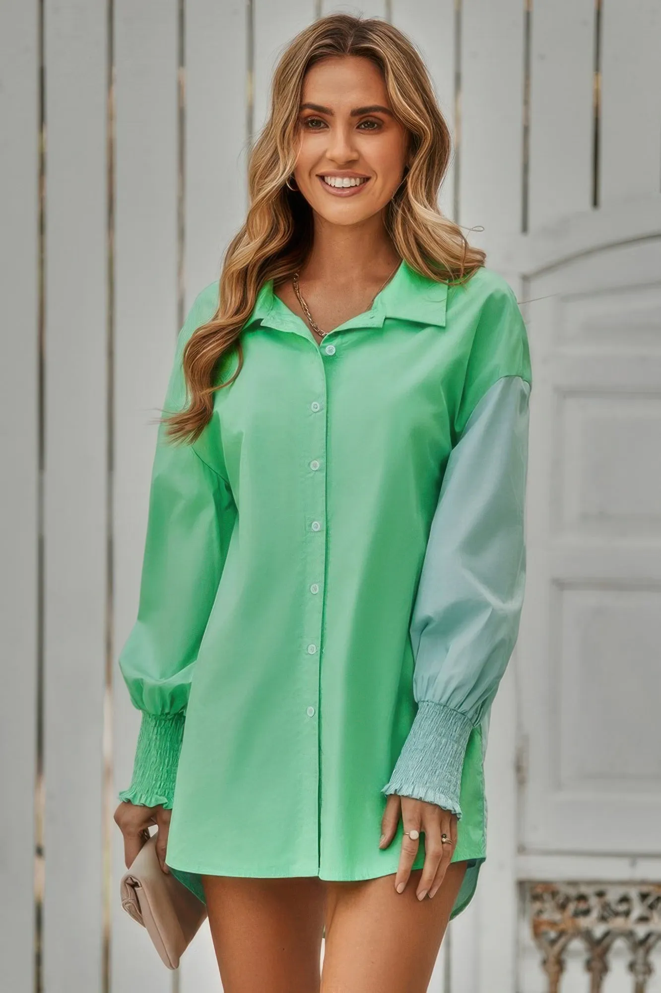 Color Block Button Down Cuffed Sleeves Blouse sold by Unique Kulture product image thumbnail 5