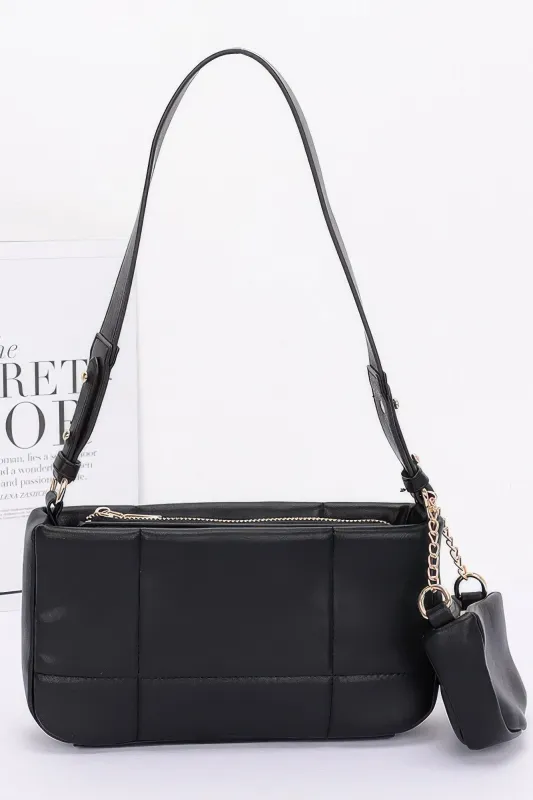Quilted Faux Leather Shoulder Bag W/ Airpod Bag made by C.C