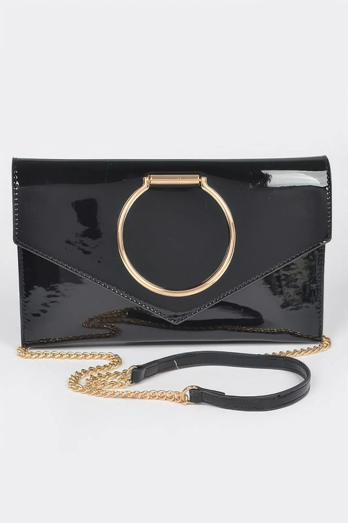Enamel Faux Leather Metal Handle Flap Clutch sold by Unique Kulture