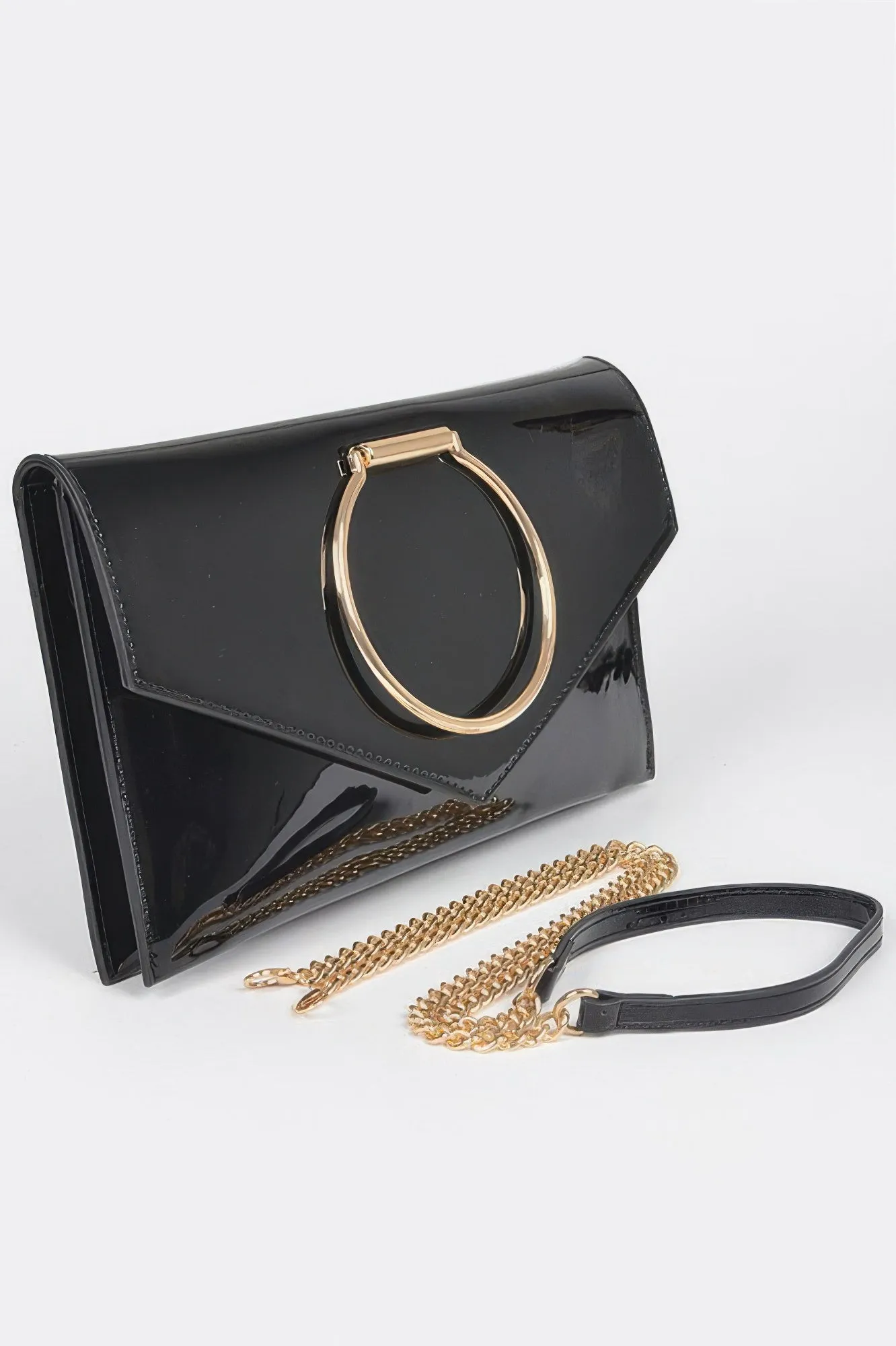 Enamel Faux Leather Metal Handle Flap Clutch sold by Unique Kulture product image thumbnail 2
