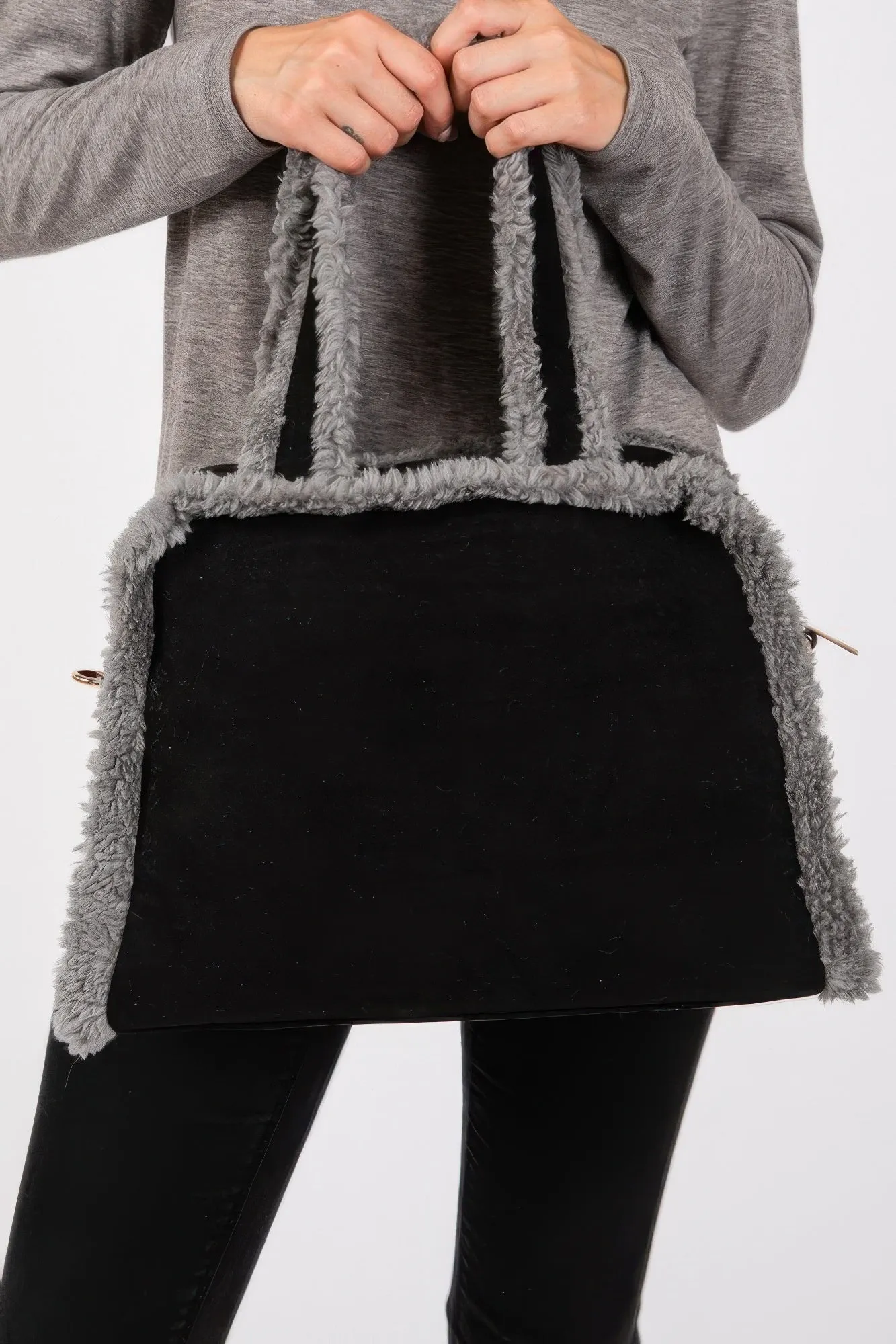 Fleece Trimmed Solid Tote And Crossbody Bag sold by Unique Kulture product image thumbnail 5