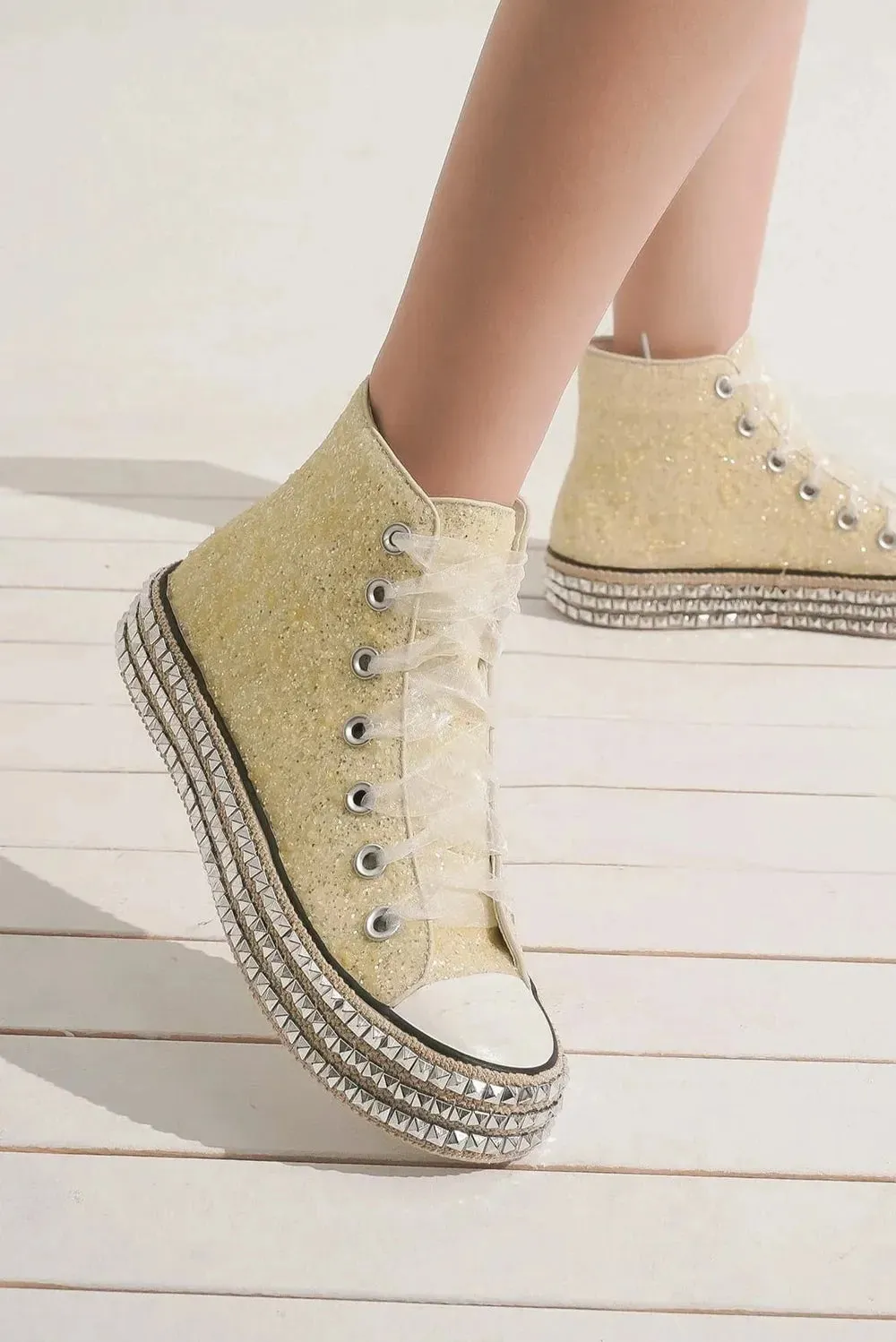 Beast Fashion Glitter Lace-Up Studded Platform Sneakers sold by Unique Kulture