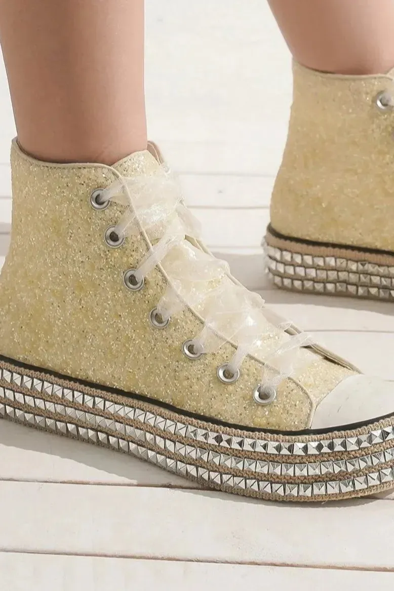 Beast Fashion Glitter Lace-Up Studded Platform Sneakers sold by Unique Kulture product image thumbnail 2