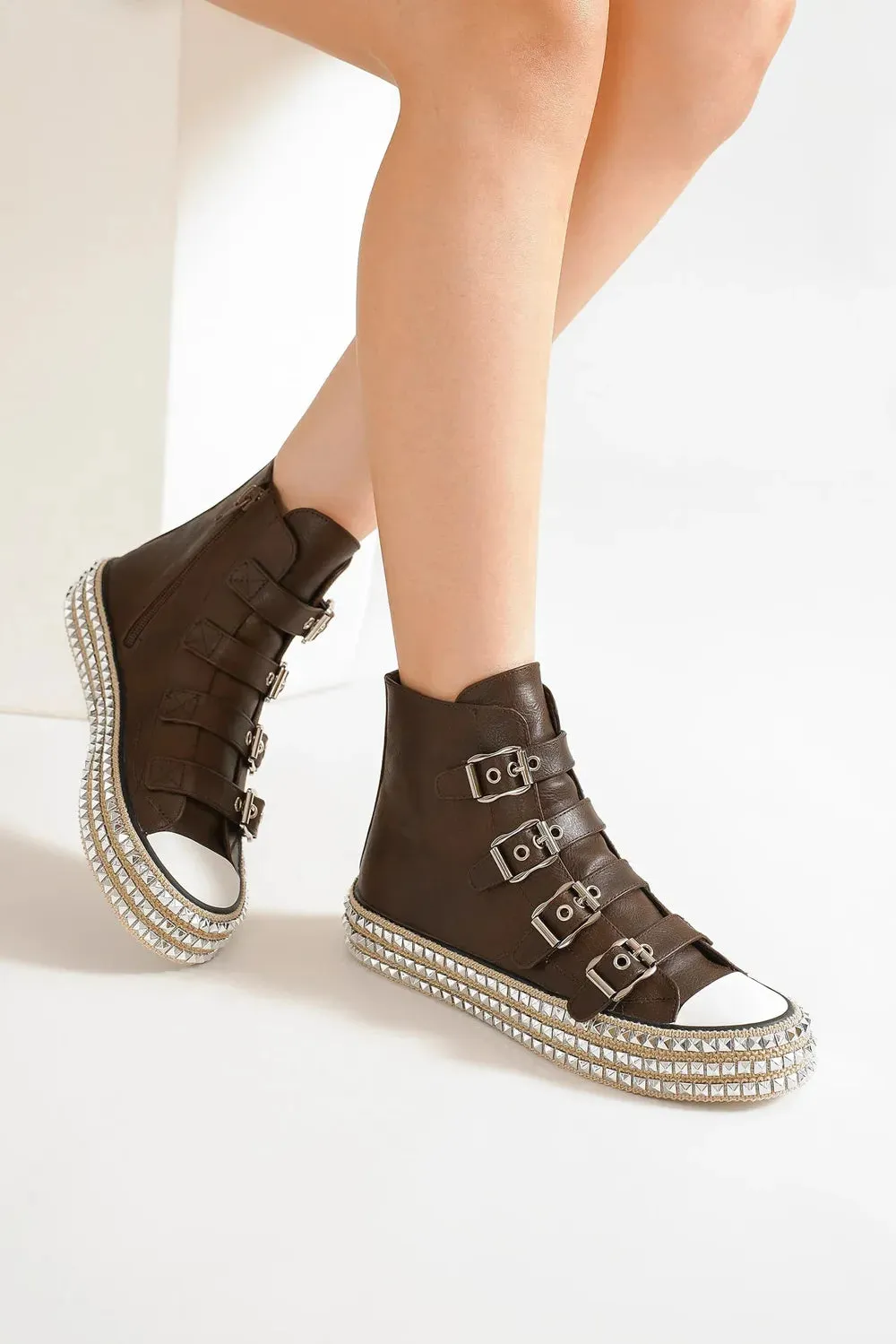 Beast Fashion Multi-Buckle Straps Studded Platform Sneakers sold by Unique Kulture