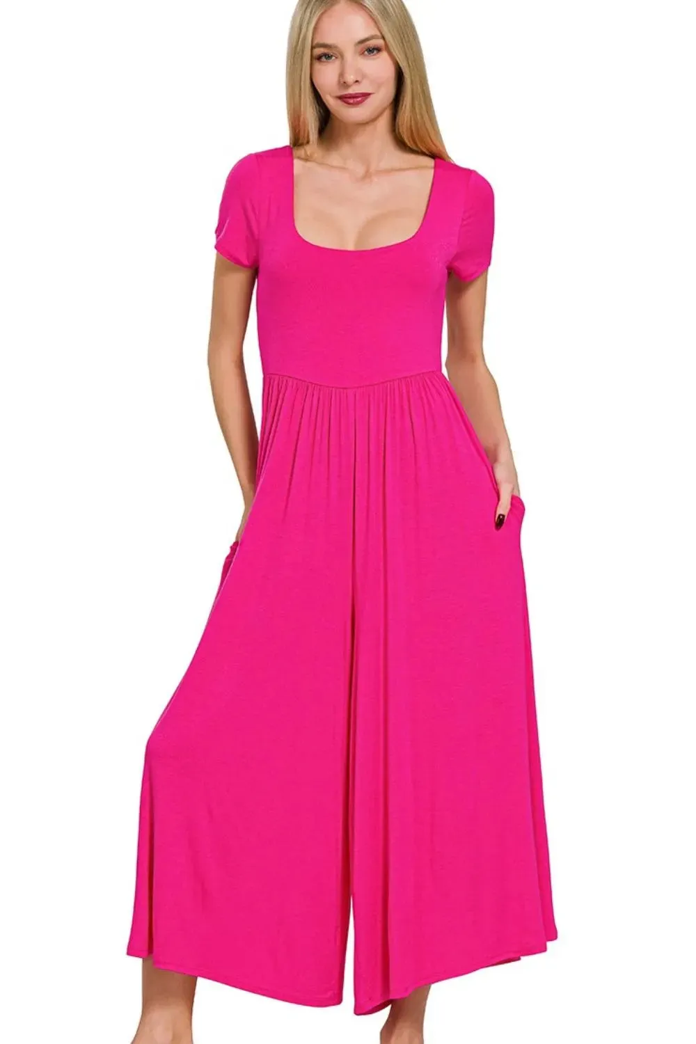 Zenana Double Layered Short Sleeve Jumpsuits sold by Unique Kulture