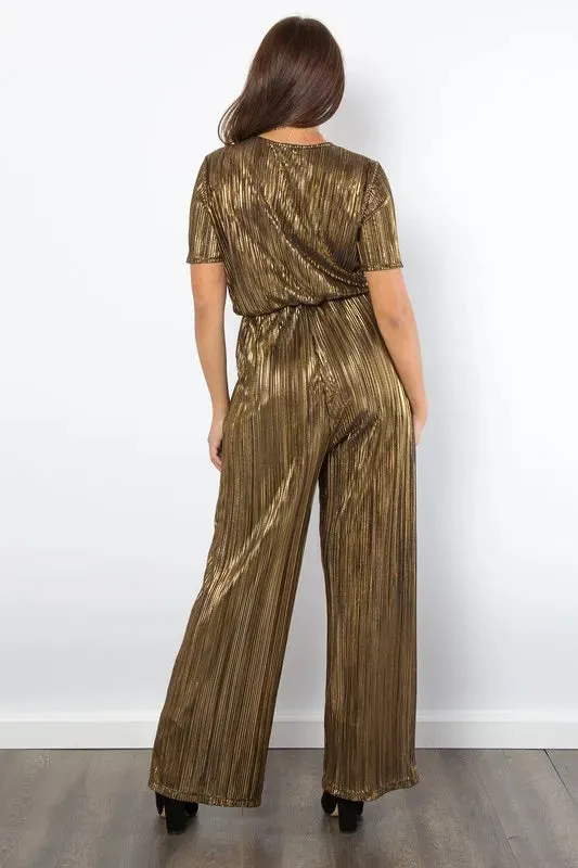 Be Stage Surplice Short Sleeve Pleated Foil Jumpsuit sold by Unique Kulture product image thumbnail 2