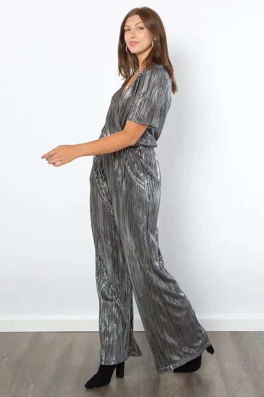 Be Stage Surplice Short Sleeve Pleated Foil Jumpsuit sold by Unique Kulture product image thumbnail 3