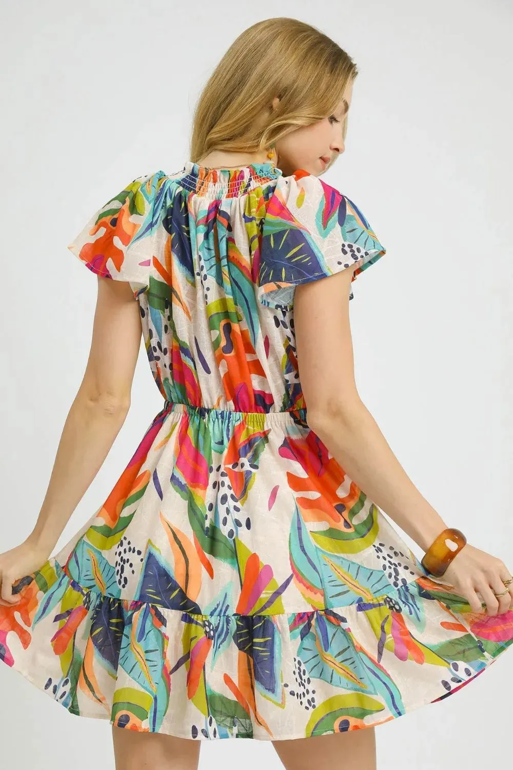 Umgee Printed Tie Neck Ruffled Hem Dress sold by Unique Kulture product image thumbnail 4