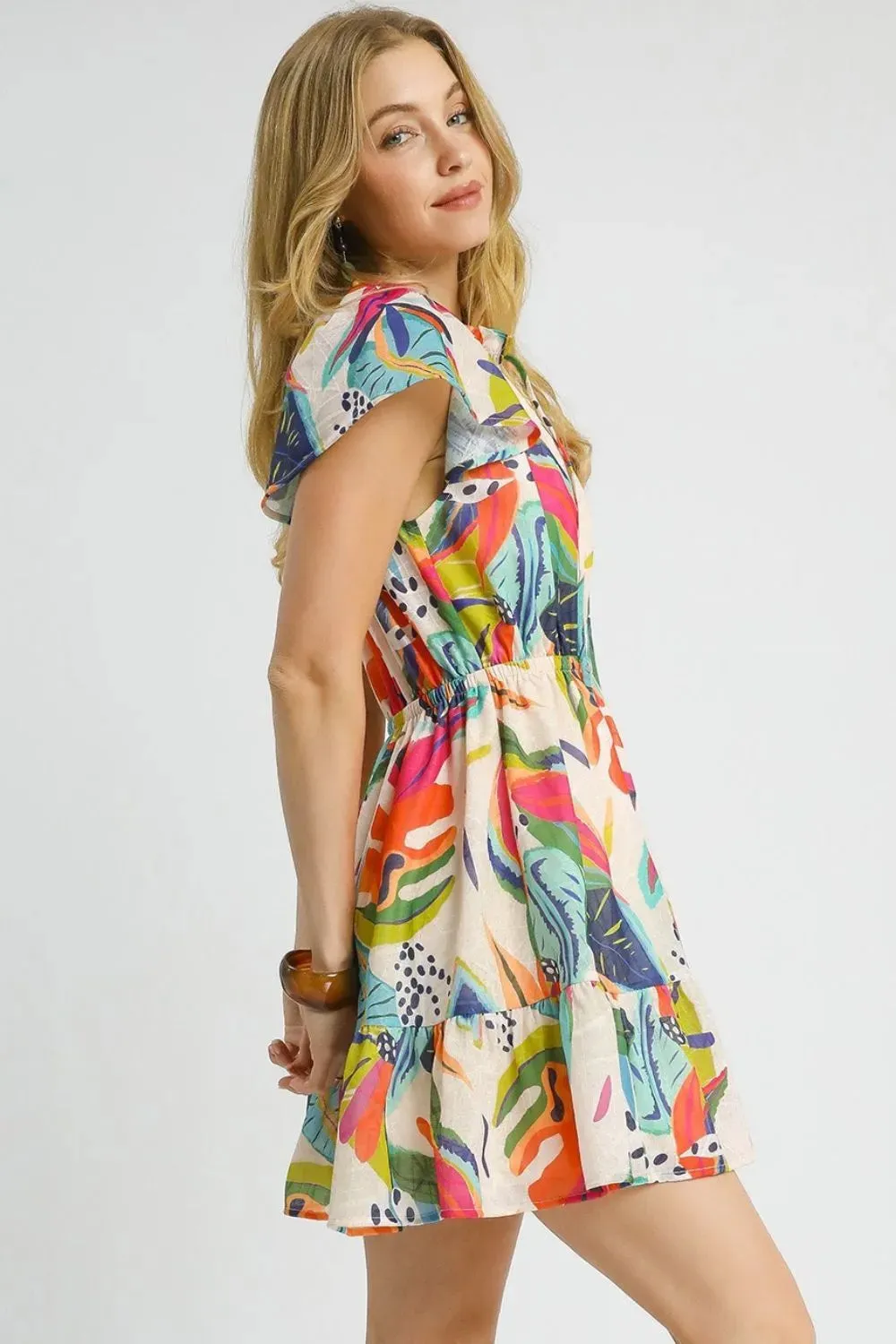 Umgee Printed Tie Neck Ruffled Hem Dress sold by Unique Kulture product image thumbnail 3