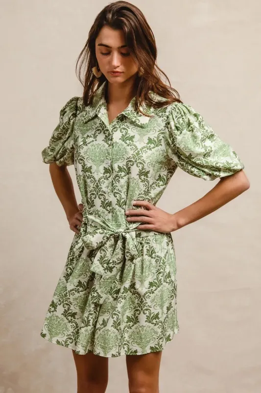 BiBi Tied Floral Short Sleeve Mini Shirt Dress sold by Unique Kulture