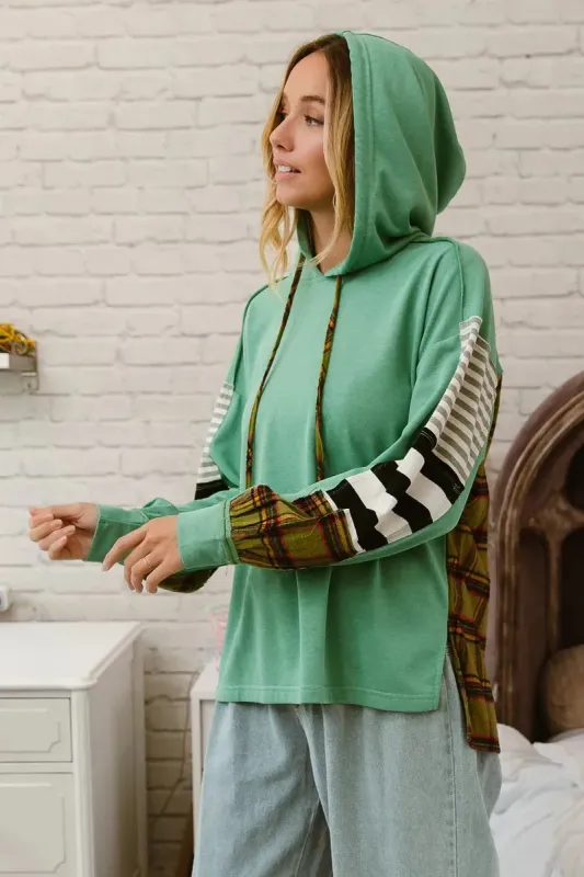 BiBi Plaid With Stripes Mix Match French Terry Hoodie sold by Unique Kulture