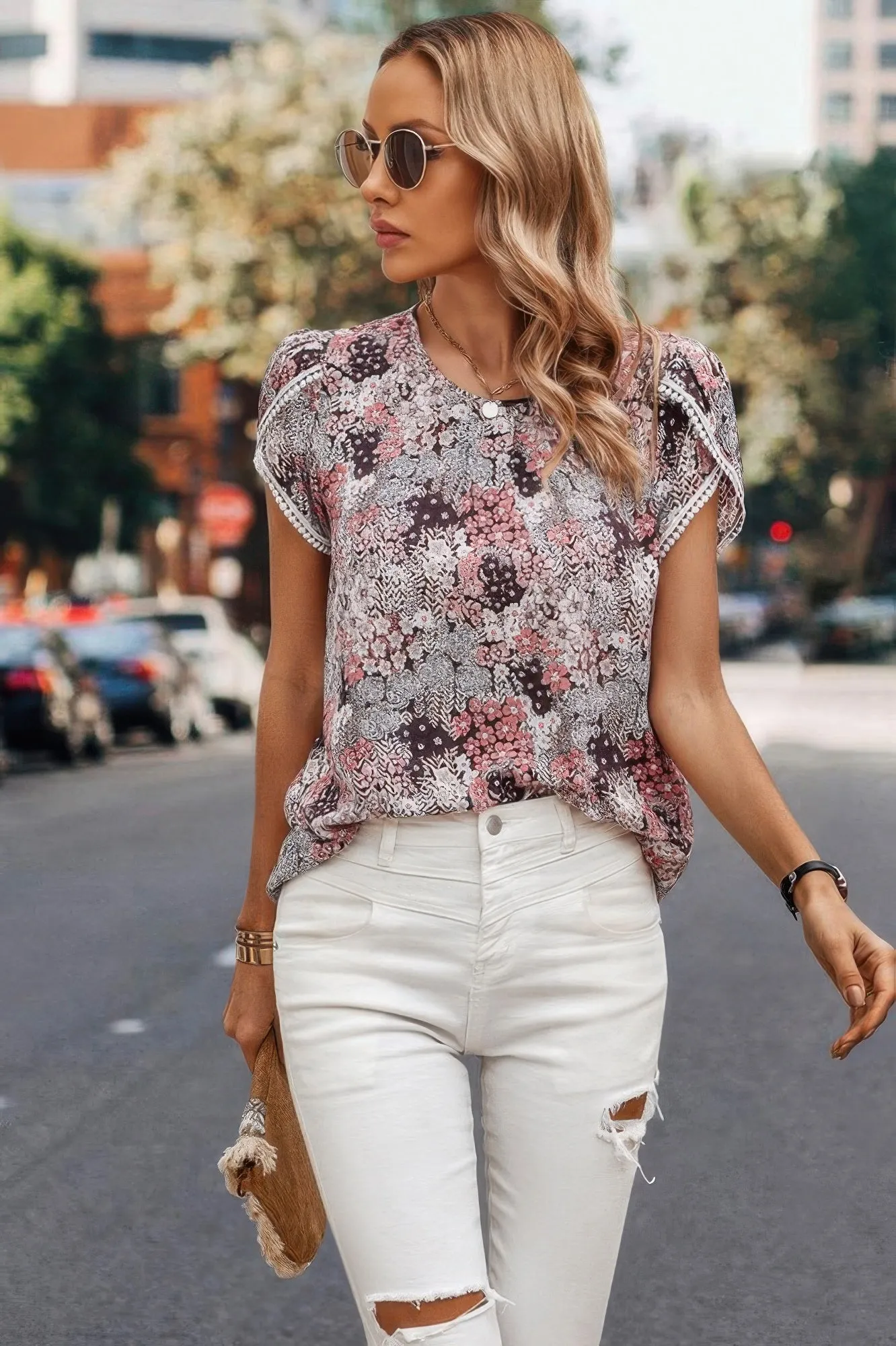 Floral Round Neck Lace Trimmed Fit Blouse sold by Unique Kulture product image thumbnail 4