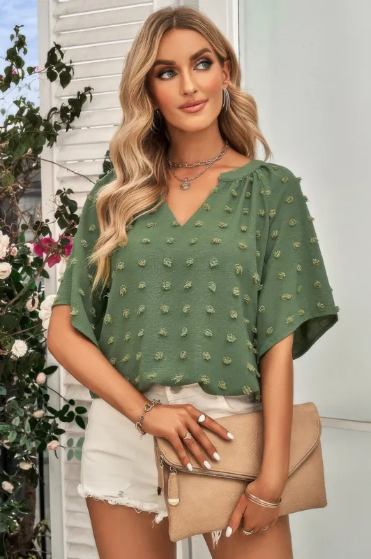 Solid Swiss Dot V Neck Puff Sleeve Blouse sold by Unique Kulture