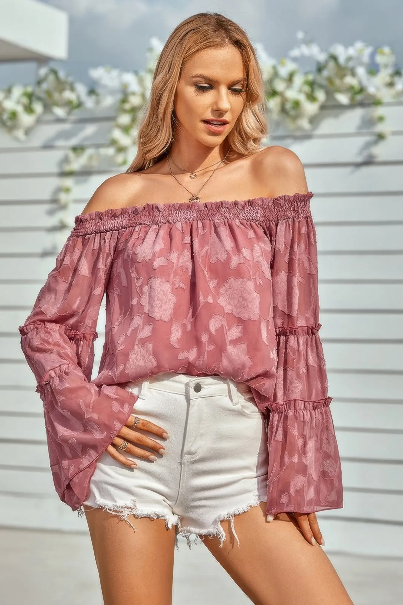 Solid Off Shoulder Flared Sleeve Flowy Blouse sold by Unique Kulture