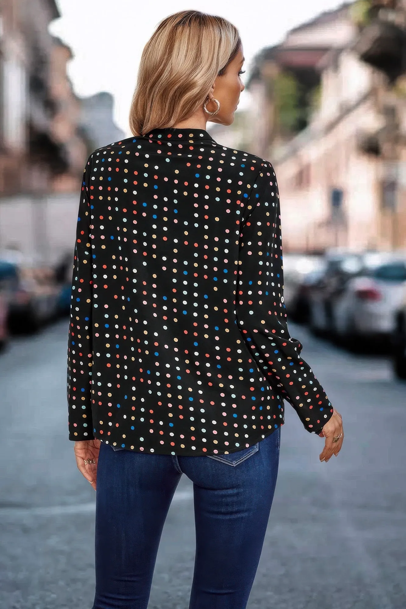 Polka Dot Puff Sleeve Notched Neckline Blouse sold by Unique Kulture product image thumbnail 5
