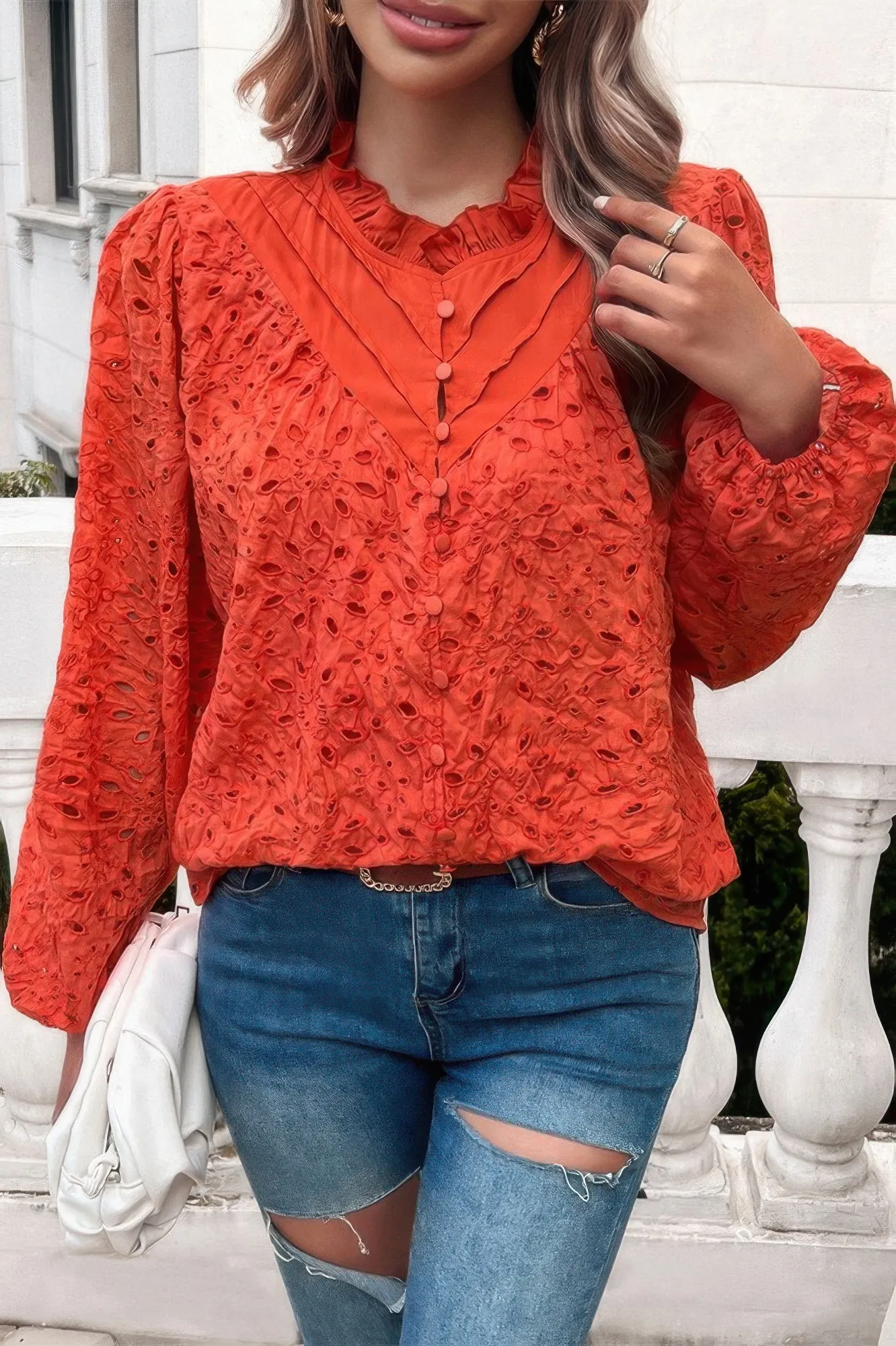 Embroidered Lace Button Down Hollow Out Shirt sold by Unique Kulture product image thumbnail 3