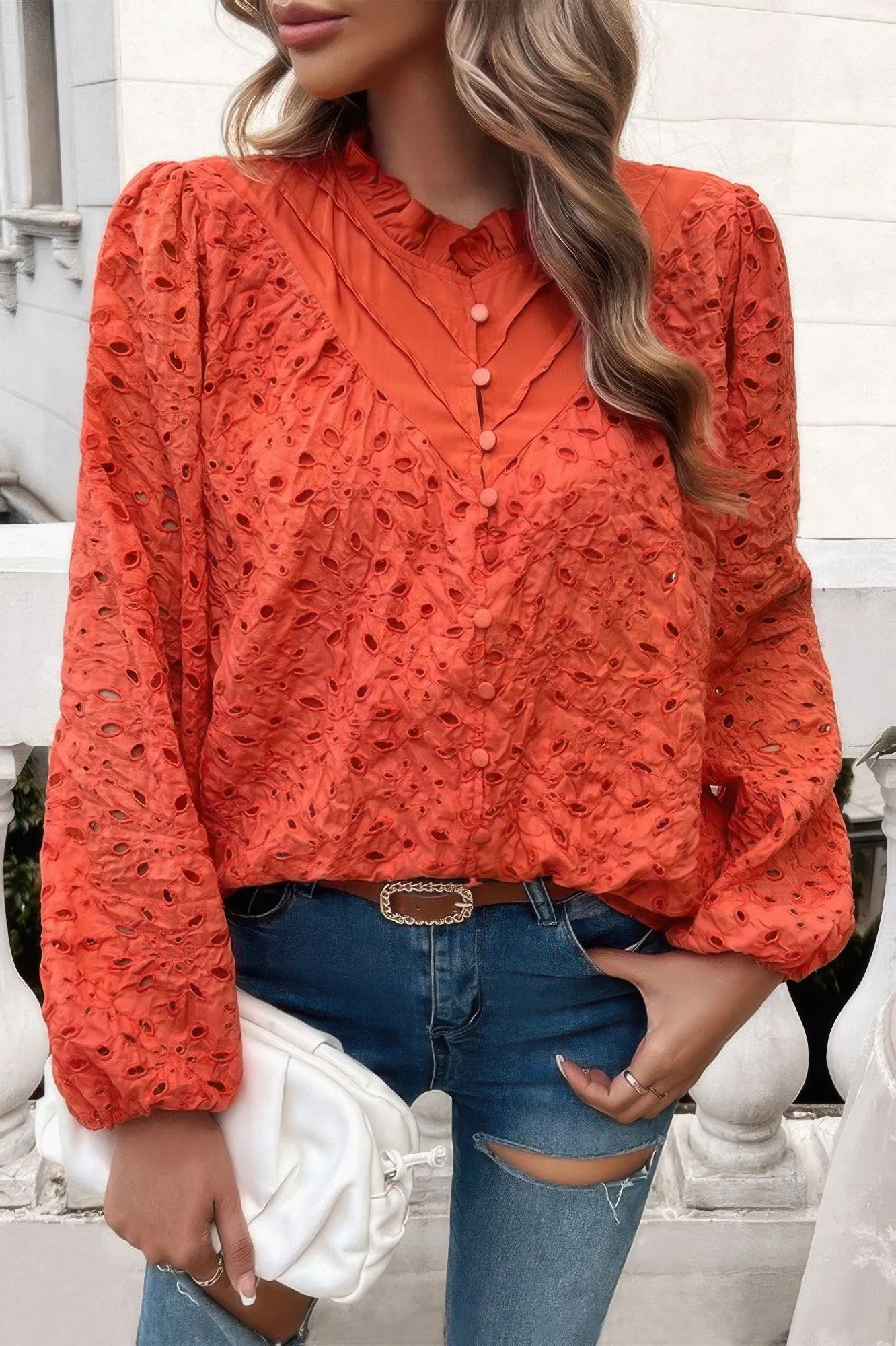 Embroidered Lace Button Down Hollow Out Shirt sold by Unique Kulture
