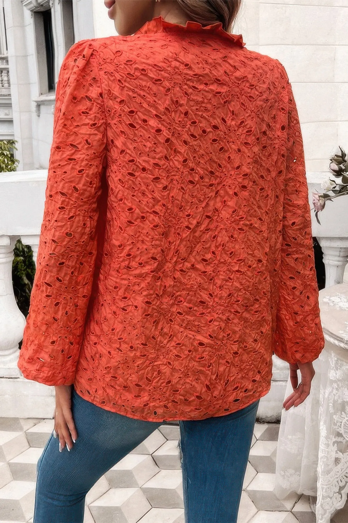 Embroidered Lace Button Down Hollow Out Shirt sold by Unique Kulture product image thumbnail 4