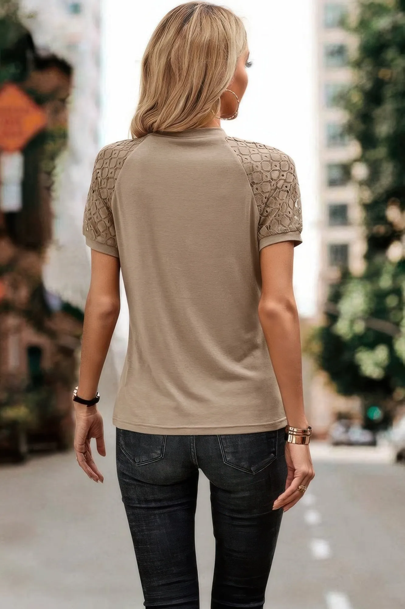 Solid Lace Sleeve Color Block Ruched Fit Top sold by Unique Kulture product image thumbnail 5