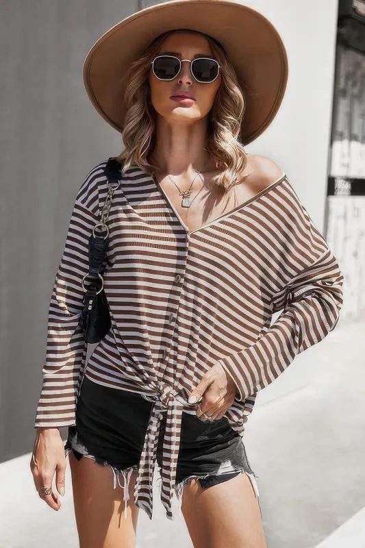 V Neck Short Sleeve Striped Tunic Shirt sold by Unique Kulture
