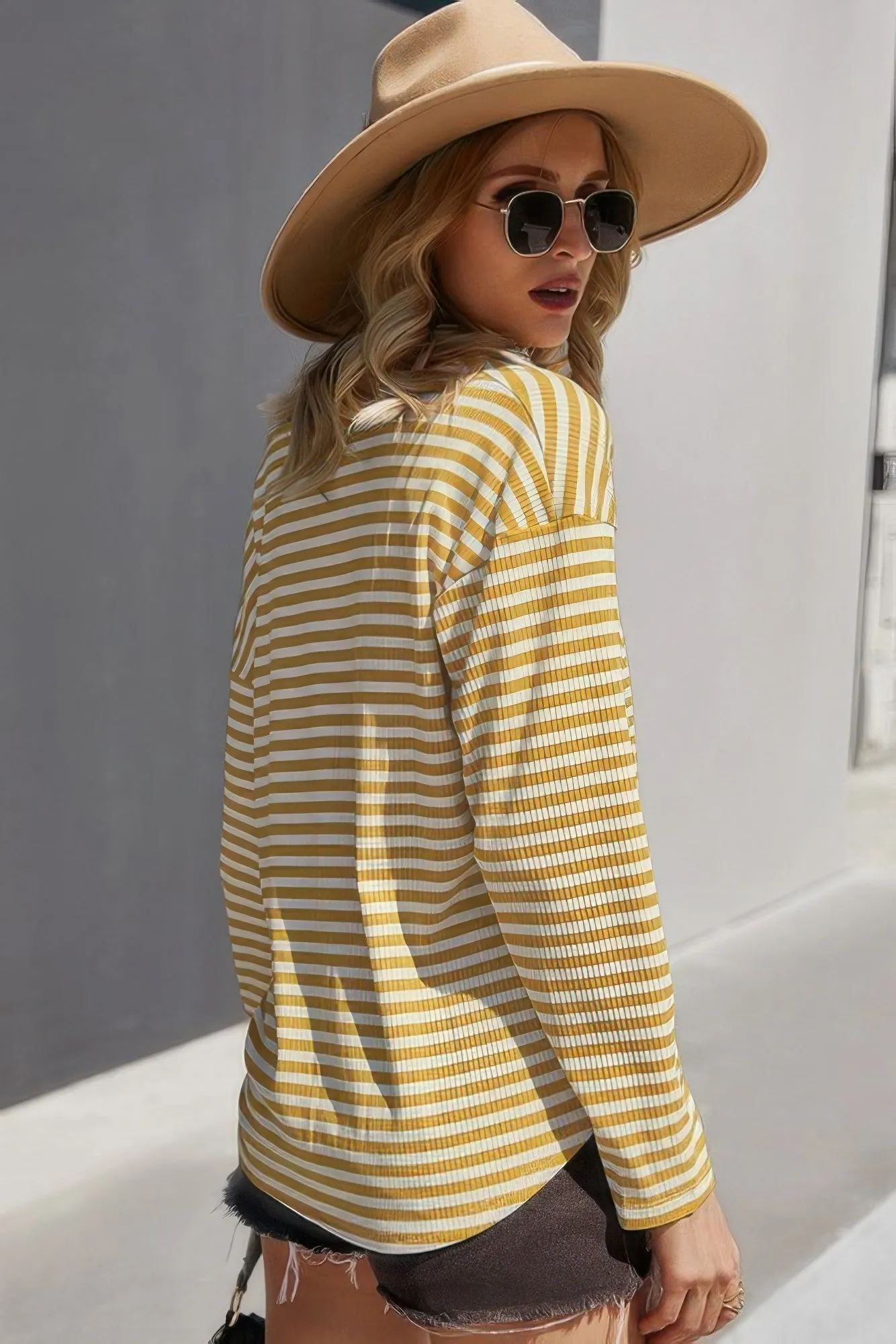 V Neck Short Sleeve Striped Tunic Shirt sold by Unique Kulture product image thumbnail 5