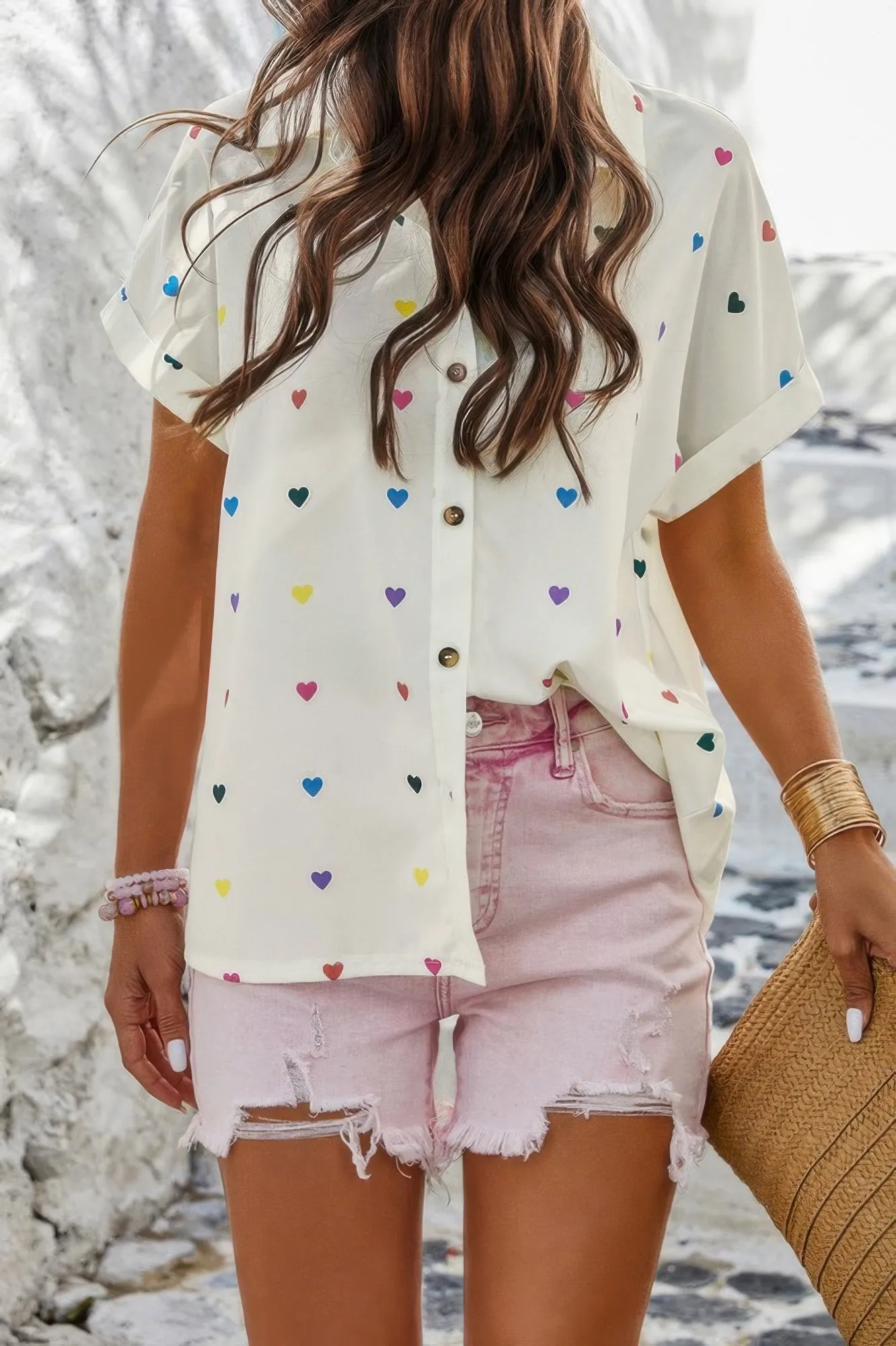 Heart Print Button Down Short Sleeve Loose Shirt sold by Unique Kulture product image thumbnail 2