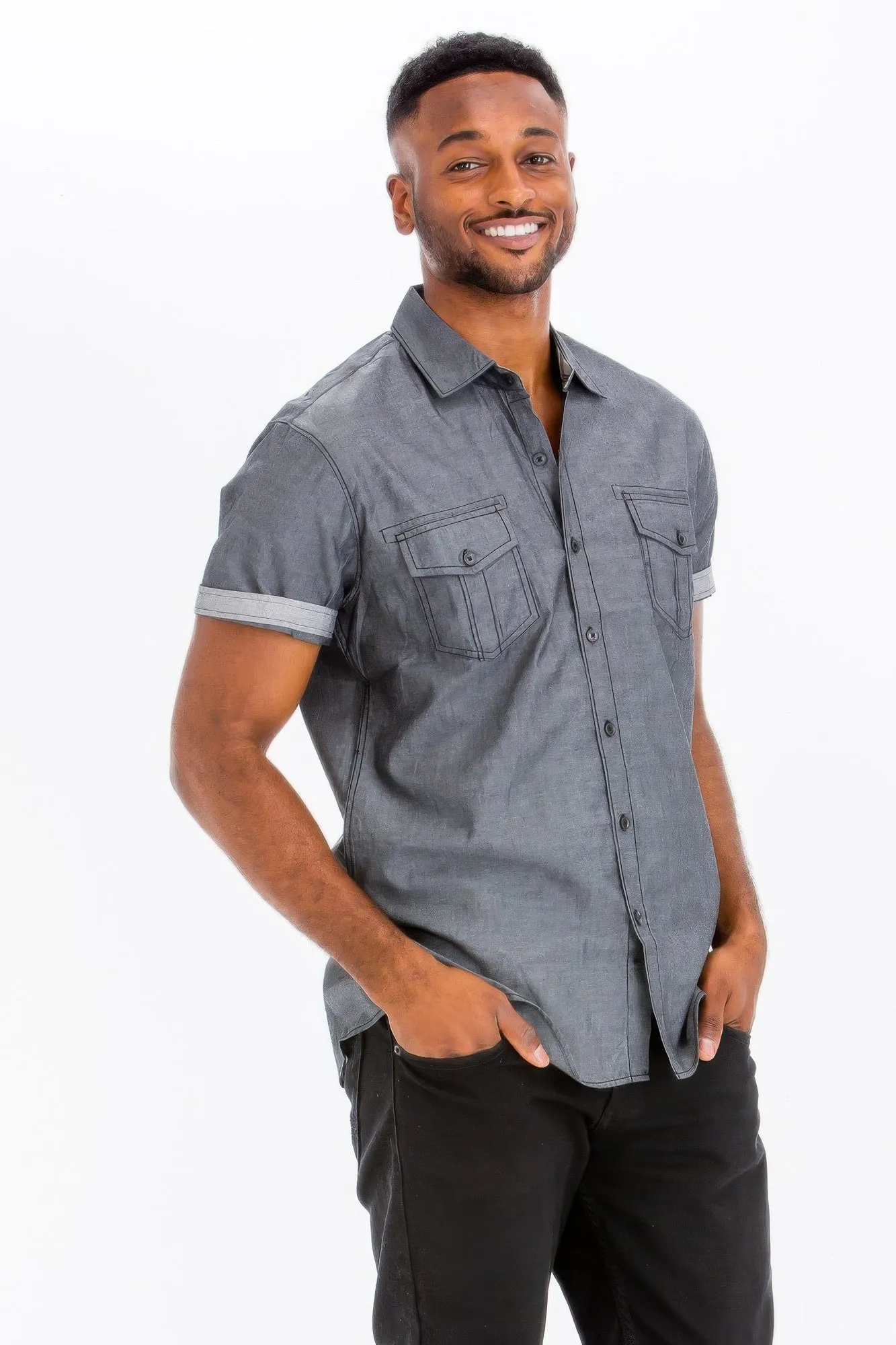 Men's Casual Short Sleeve Two Tone Shirts sold by Unique Kulture product image thumbnail 3