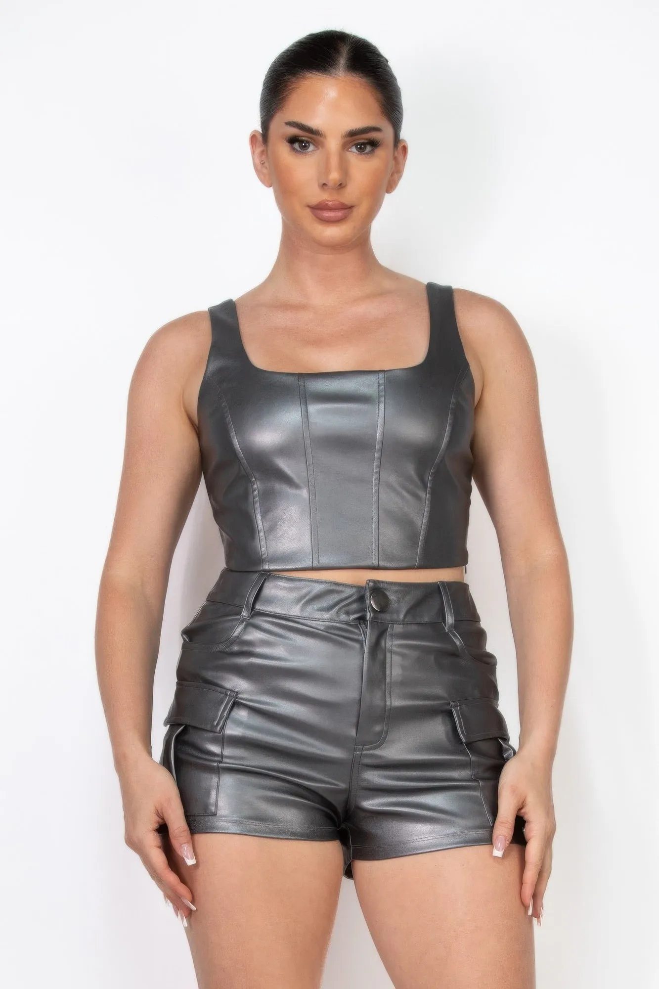 Faux Leather Square Zippered Crop Top sold by Unique Kulture product image thumbnail 5