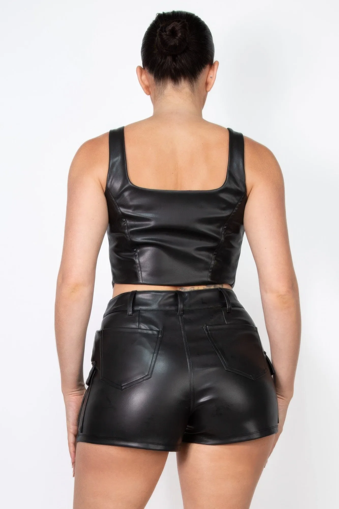 Faux Leather Square Zippered Crop Top sold by Unique Kulture product image thumbnail 4