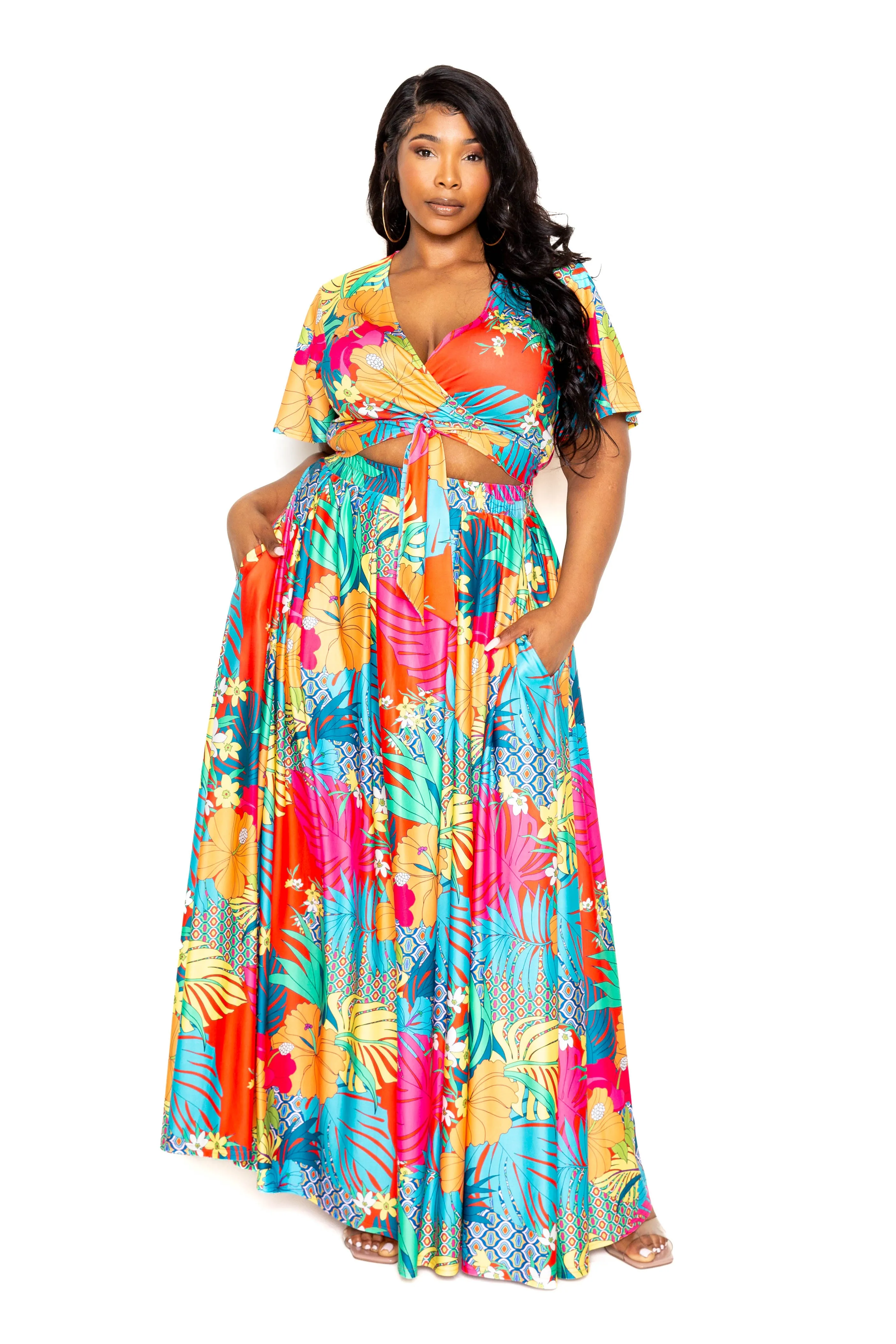 Tropical floral maxi skirt & top set sold by Unique Kulture