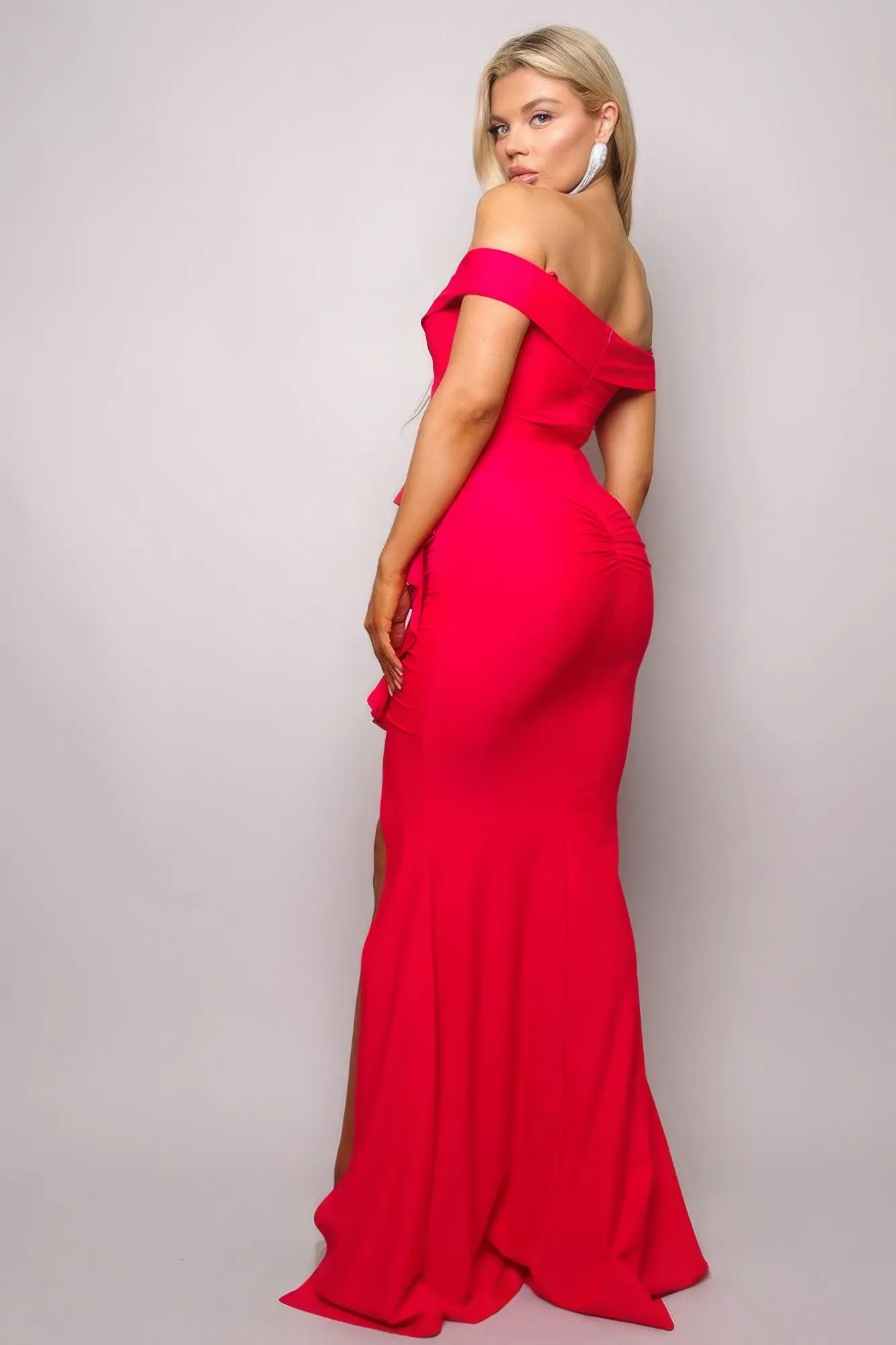 Crossover Front Off Shoulder Side Ruffle Maxi Dress sold by Unique Kulture product image thumbnail 4