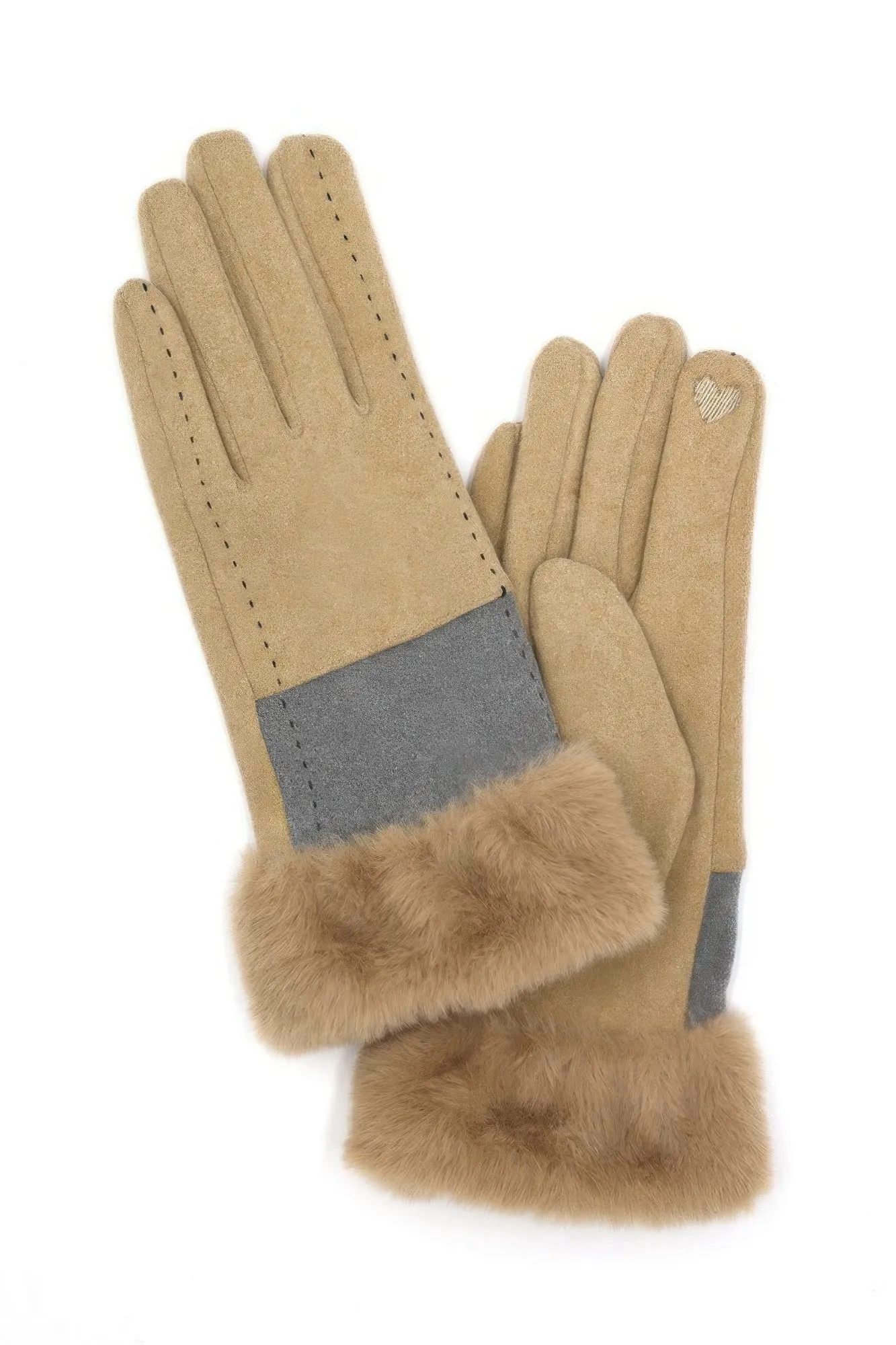 Two Tone And Stitch Lines Fauxfur Smarttouchgloves sold by Unique Kulture