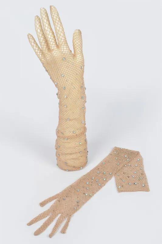 Rhinestone Mesh Long Gloves sold by Unique Kulture