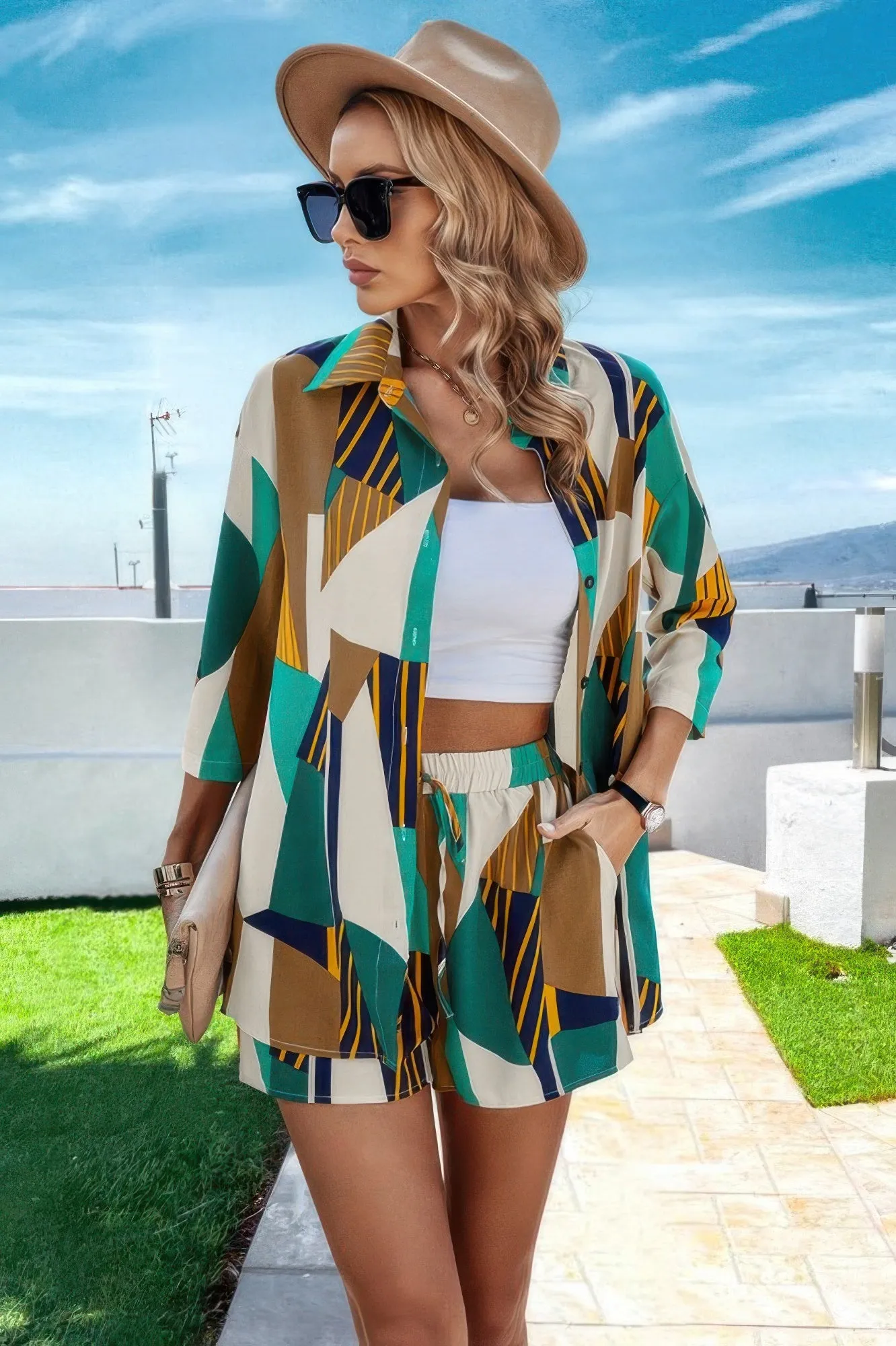 Graphic Print Open Front Pockets Blouse And Short sold by Unique Kulture product image thumbnail 2