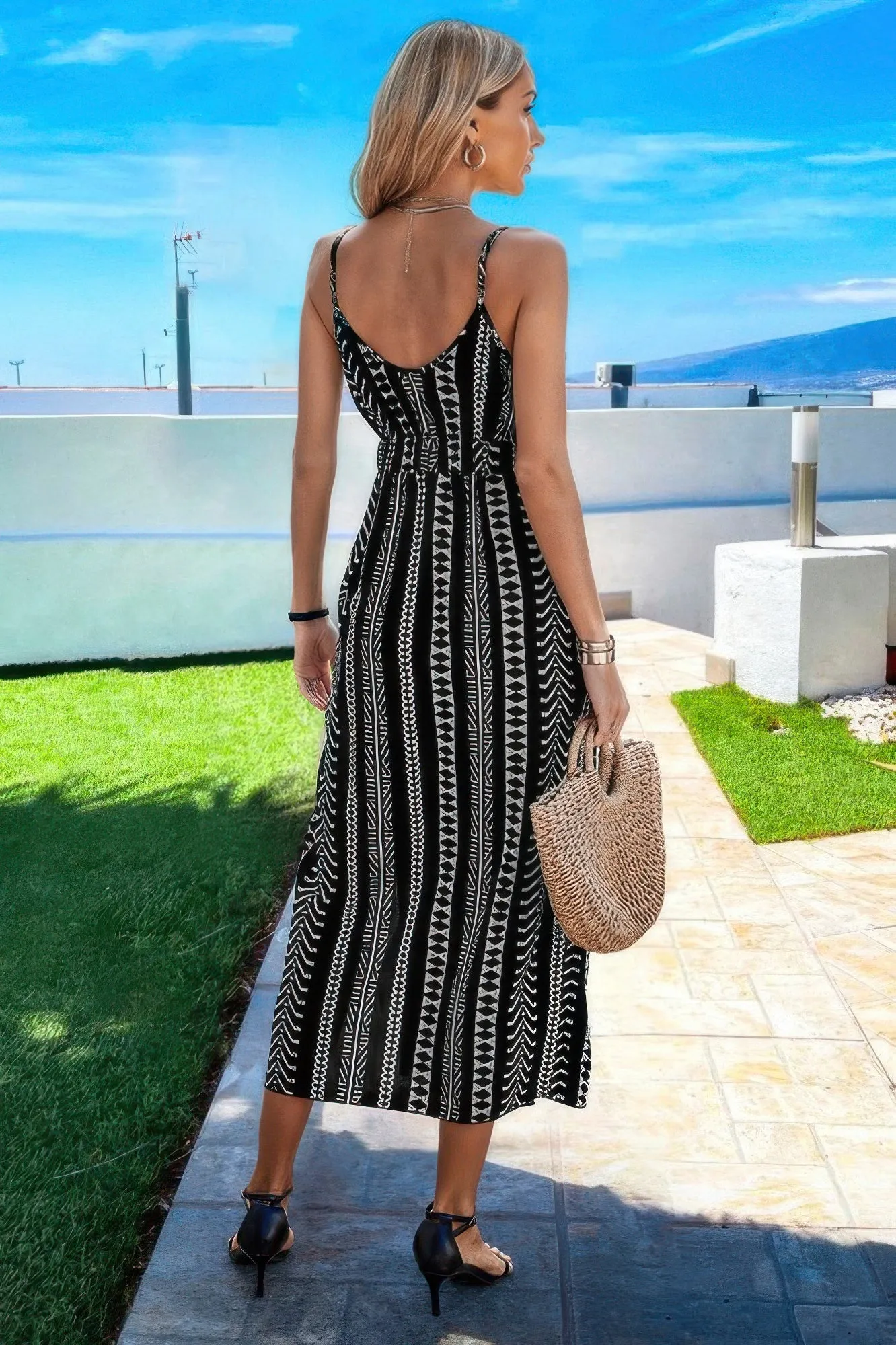 V Neck Geo Print Split Thigh Sleeveless Cami Dress sold by Unique Kulture product image thumbnail 2