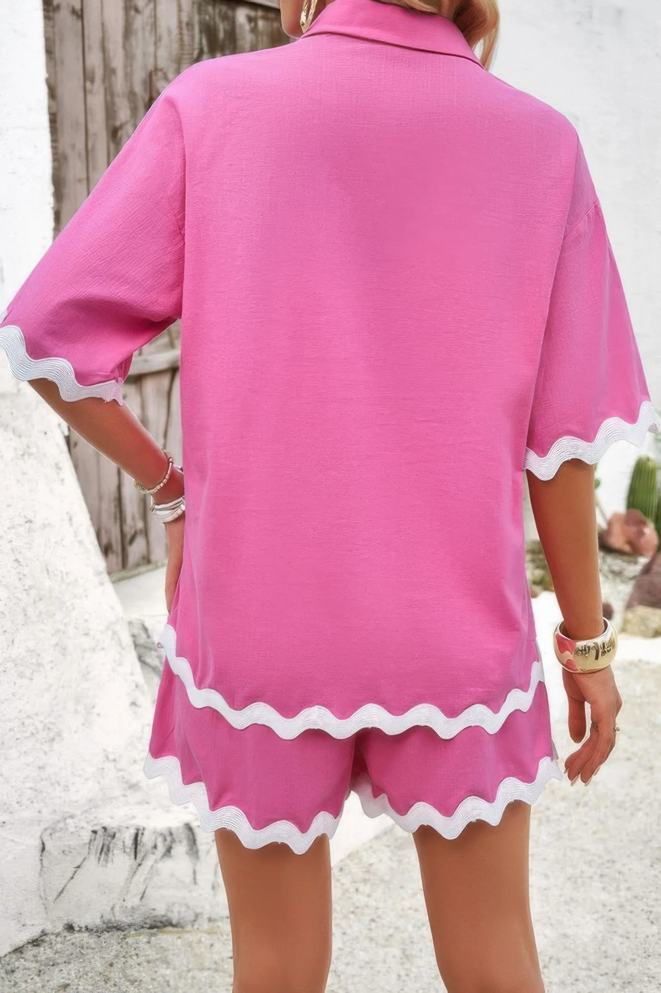 Wave Interlaced Linen Loose Fit Shorts Sets sold by Unique Kulture product image thumbnail 3