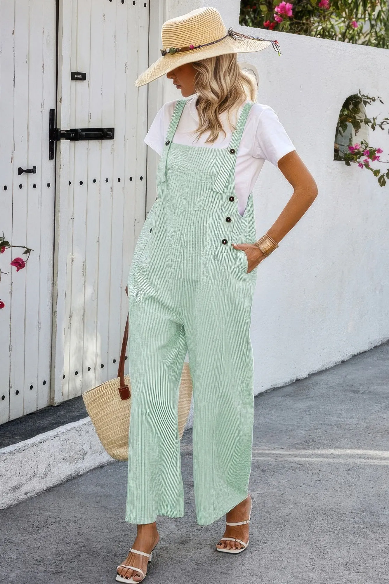 Solid Square Neck Button Trim Pockets Jumpsuit sold by Unique Kulture product image thumbnail 3