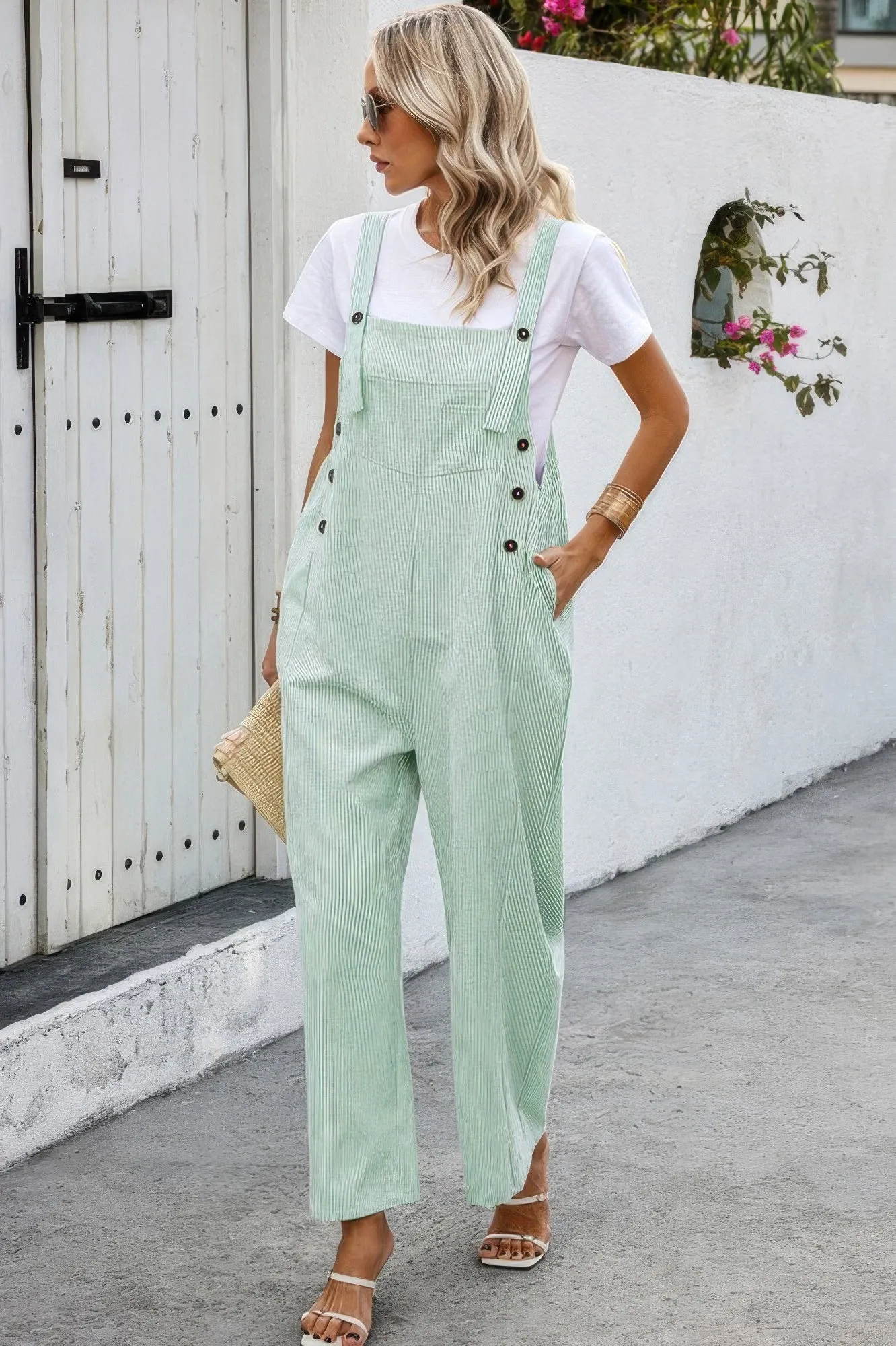 Solid Square Neck Button Trim Pockets Jumpsuit sold by Unique Kulture product image thumbnail 2